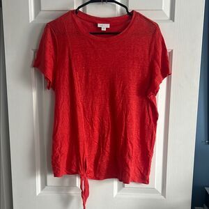 J. Jill Love Linen Tie Front Knotted Short Sleeve Blouse Size M